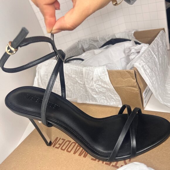 Steve Madden Black Strappy Stiletto Heels – Women’s Size 10 – Ankle Strap Sandal - Picture 3 of 14